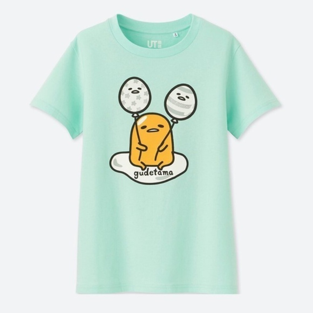Sanrio Uniqlo Seafoam Short Sleeve Shirt Egg Gudetama Size Large EUC #1572